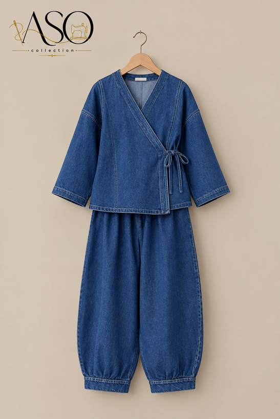 ست شومیز شلوار جین آبی آنابل | ASO Collection