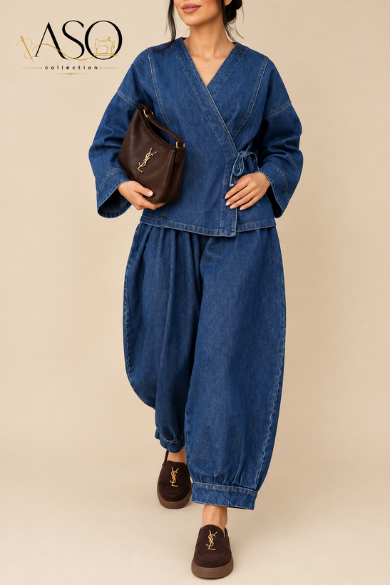 ست شومیز شلوار جین آبی آنابل | ASO Collection